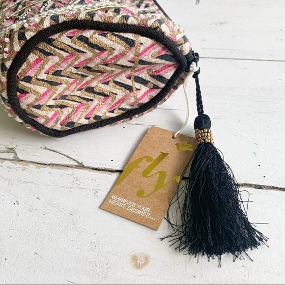 Boho Embellished Clutch With Tassel - Picture 8 of 9